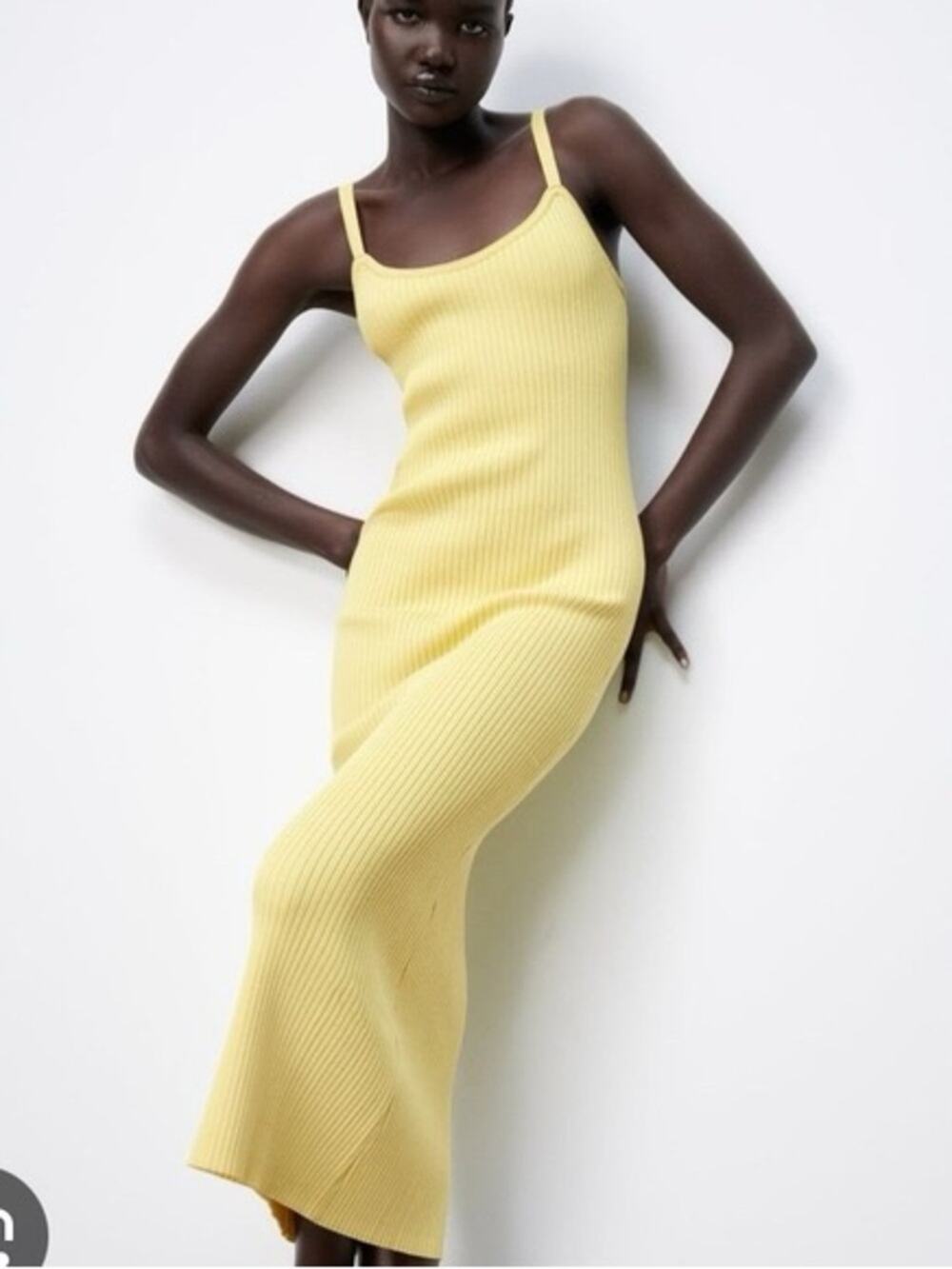 Zara Yellow Open Back Knit Midi Dress XS